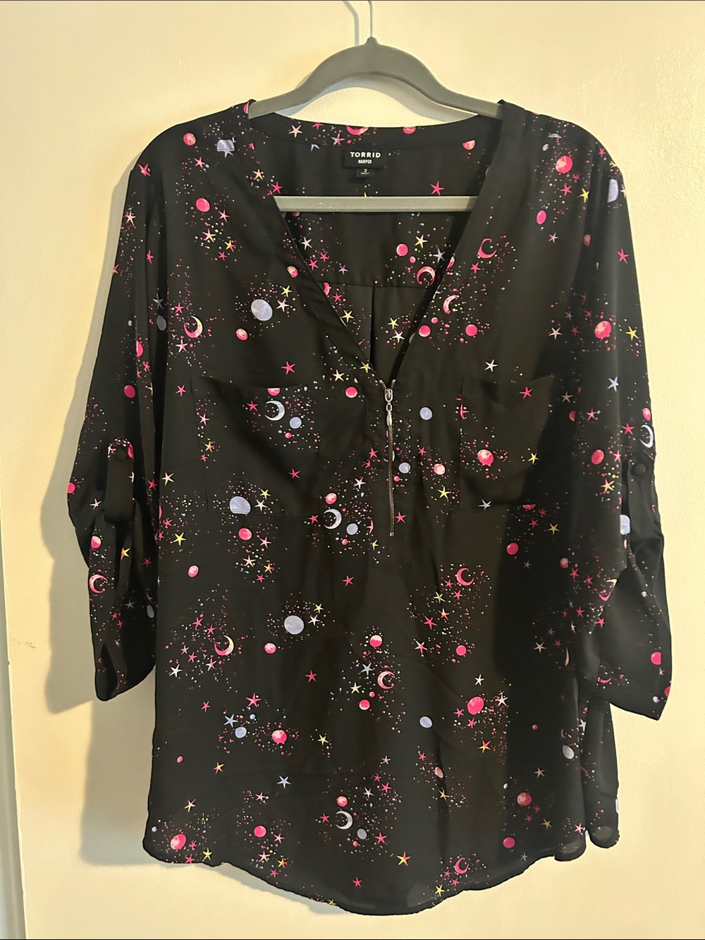 torrid Harper Black Celestial Zip-Front Tunic with Pink & Lavender Accents